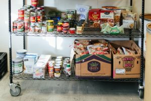 Canned food on shelf in agency store at Community Food Bank of San Benito County